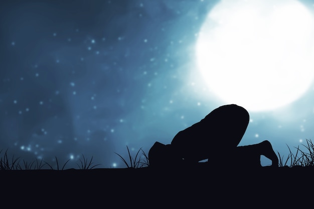 man in praying position with the night scene background