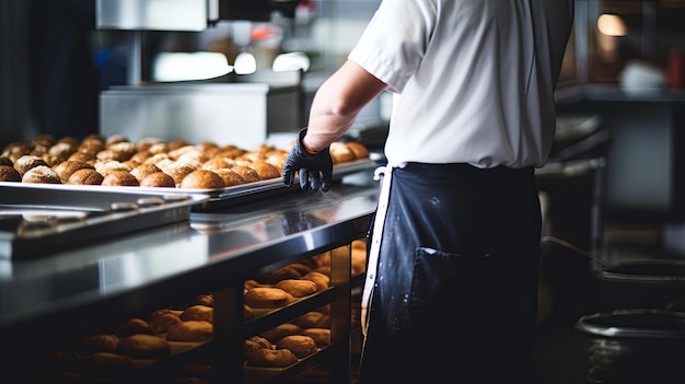 Man Preparing a Batch of Donuts in a Bakery