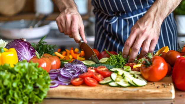 Photo man preparing fresh salad