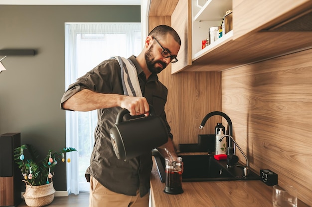 Man preparing a morning tea