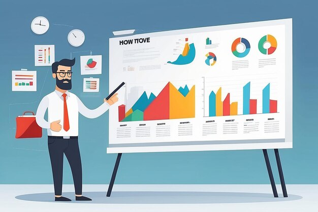 Man and presentation board with phrase how to improve your skills Flat design illustration Modern