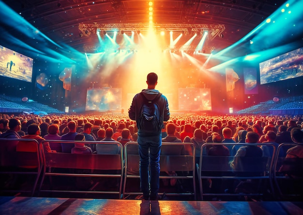 A man presenting on a stage in front of people