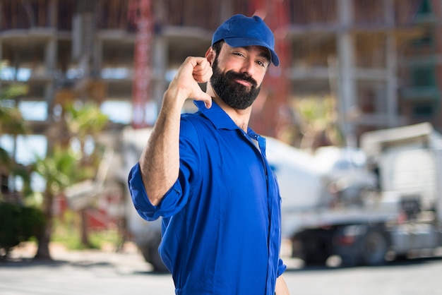 Man proud of himself on unfocused background