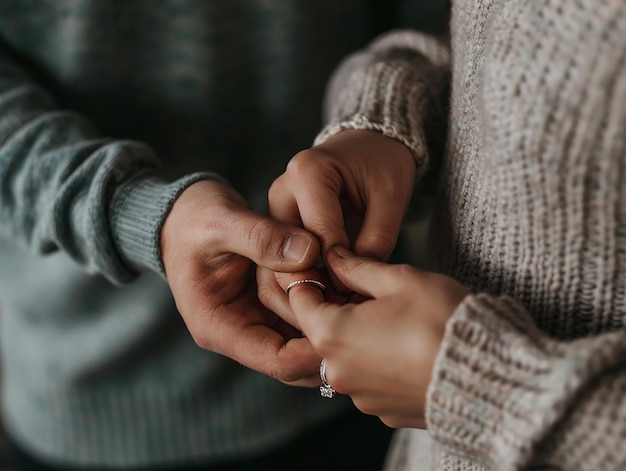 Man Putting Engagement Ring on Womans Finger CloseUp