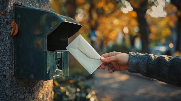 Photo man putting or taking out a letter by hand in or out of mailbox generative ai