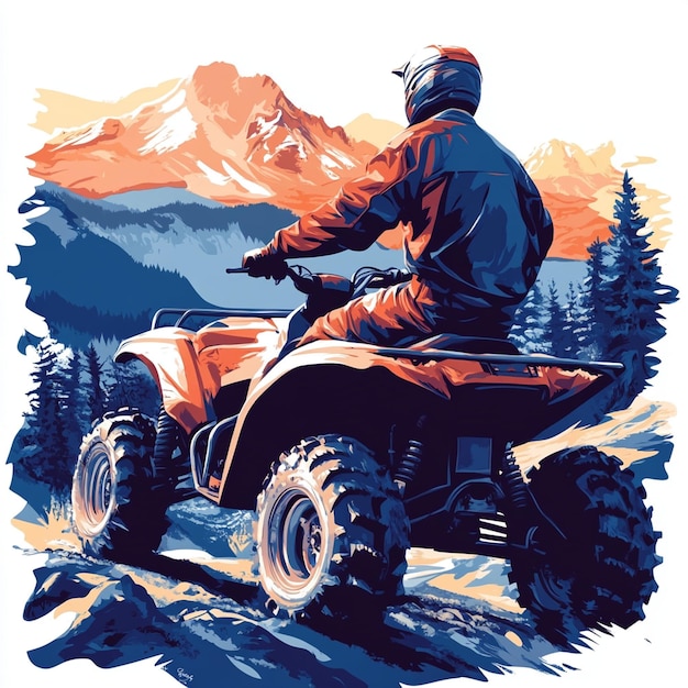 Photo man on quad bike offroad driving racer quad bike for racing in mountainous areas the atv driver looked around man takes part in atv racing man on quad bike in beautiful nature