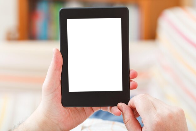 Photo man read with ebook reader with cut out screen