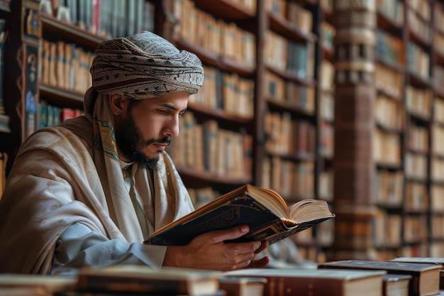 Man Reading a Book in a Library