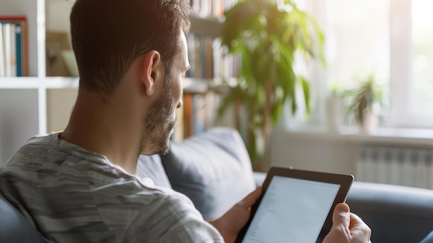 Man reading an ebook on a tablet