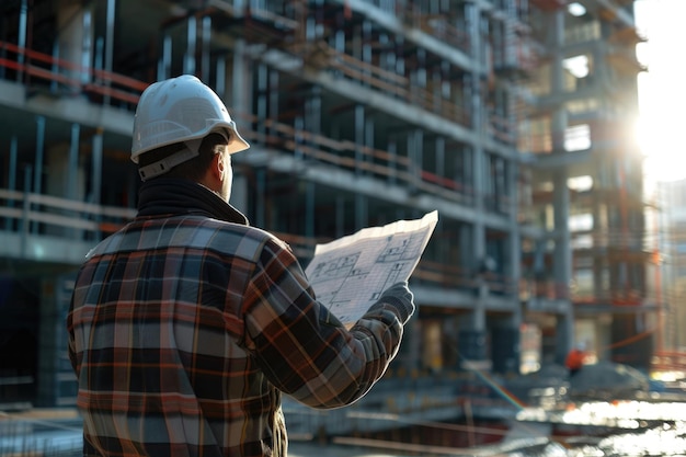 a man reading a paper while looking at a map