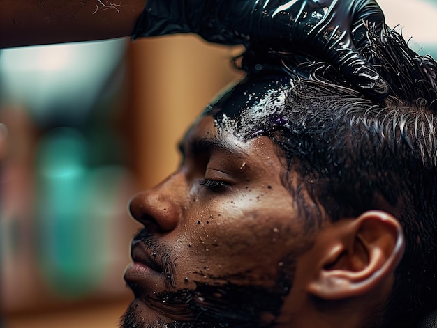 Man Receiving Hair Dye Application In A Salon