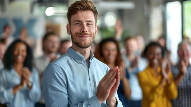 Photo man receiving standing ovation