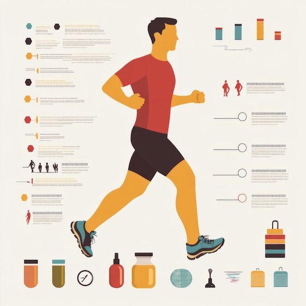 A man in red and black running with a graphic design concept