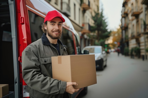 Man in Red Hat Holding Box