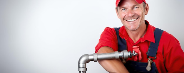 Photo a man in a red hat is holding a pipe and smiling