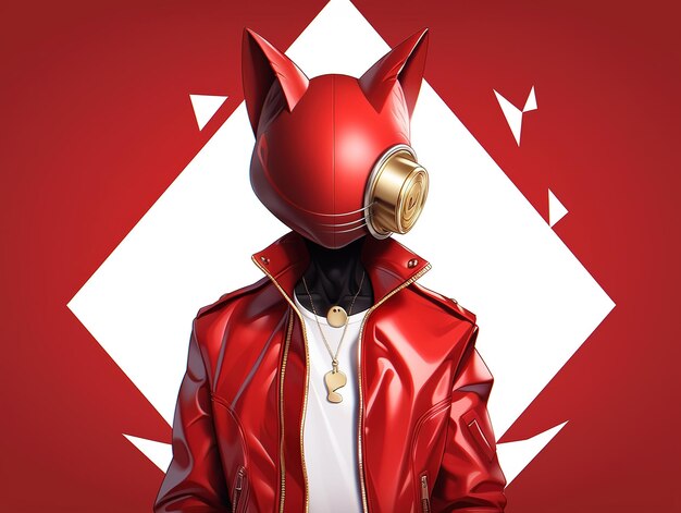 a man in a red jacket with a red mask on his head and a red background with a red background.