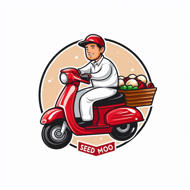 a man on a red scooter with a sign that says quot keep milk quot