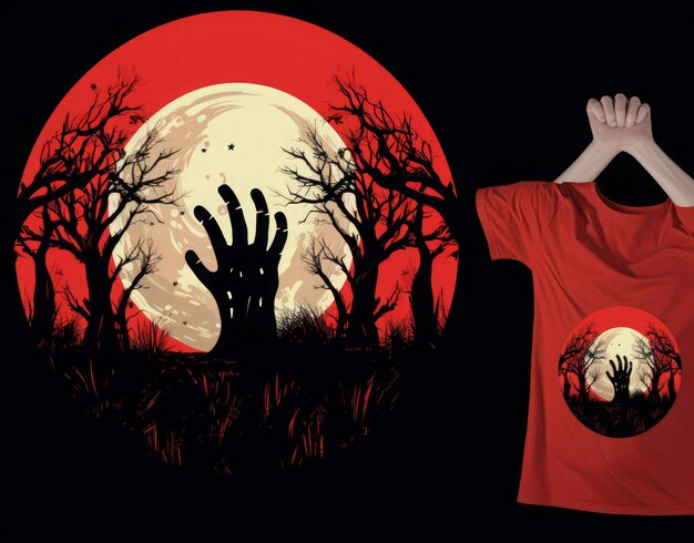 Photo a man in a red shirt stands in front of a full moon