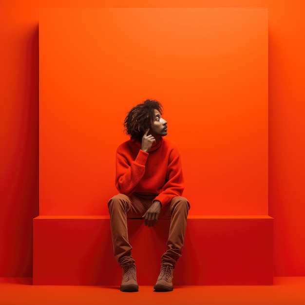 Man in Red Sweater Sitting on Bench