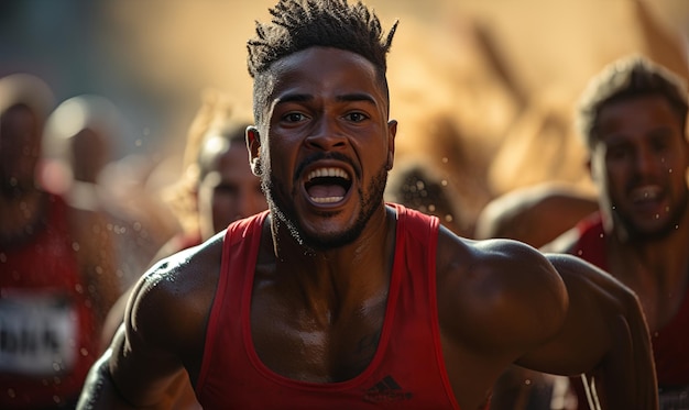 Man in Red Tank Top Running in Marathon