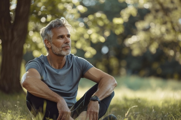 Man relaxing after workout in park on sunny day