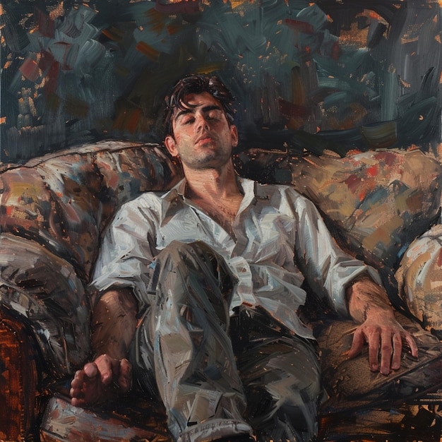 A man relaxing on a comfortable couch