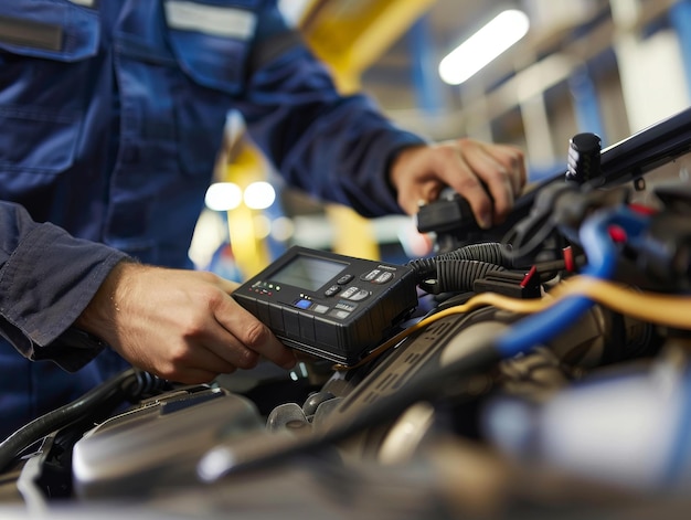 Man Repairing Car Engine in Garage