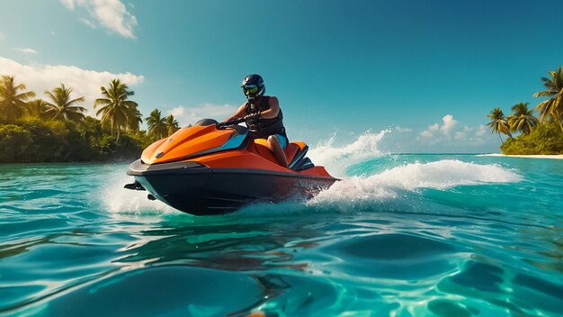 Photo a man rides a jet ski on the sea