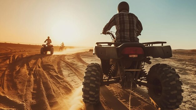 Man riding atv vehicle on off road track quad bike