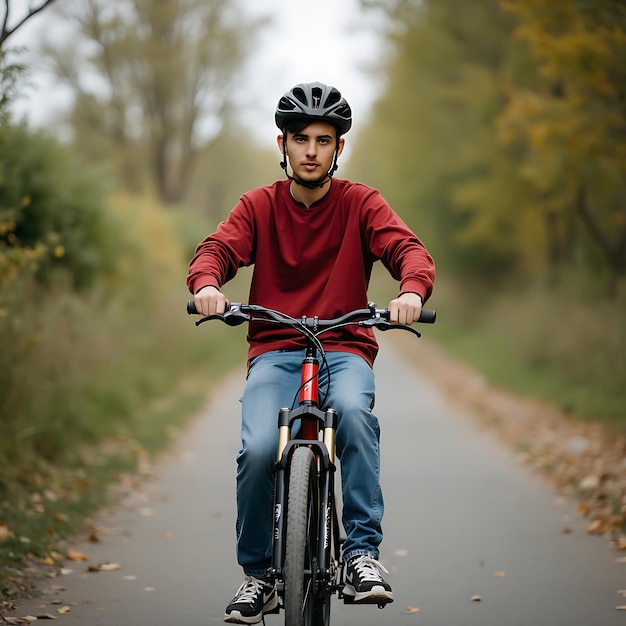 Photo a man riding a bicycle