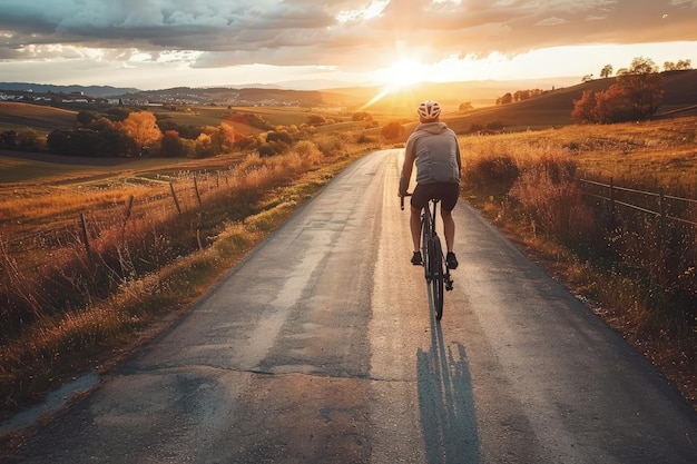 A man riding a bike down a rural road