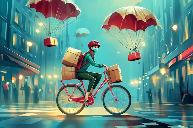 Photo a man riding a bike with a bag of luggage on his back