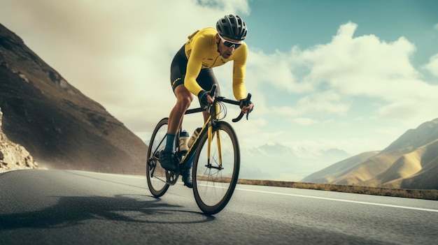 A man riding a bike with a yellow shirt on