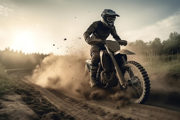 A man riding a dirt bike on a dirt road with the word dirt on it.