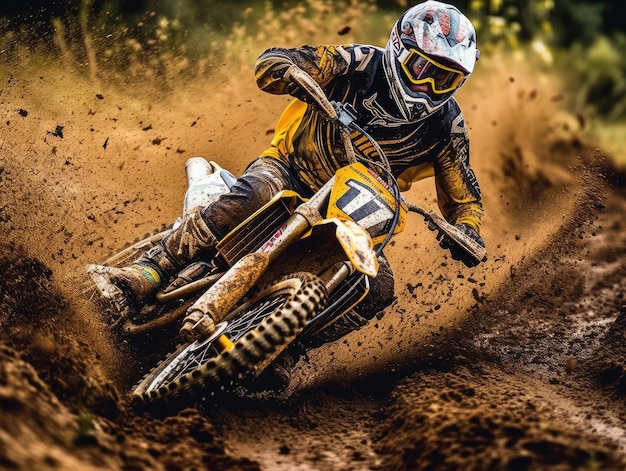 A man riding a dirt bike in the mud with the number 11 on the front.