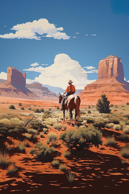 a man riding a horse in the desert