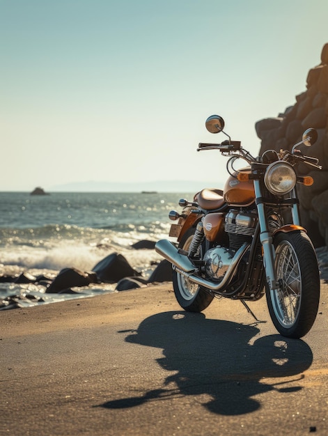 a man riding a motorbike on a road near the seaside beach