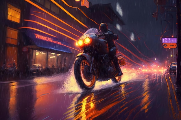 A man riding a motorcycle in the rain