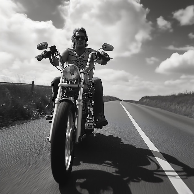 Photo a man riding a motorcycle on a road with the words  go  on the front