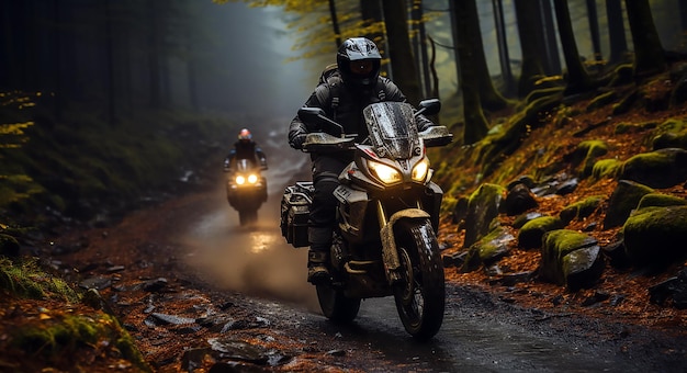 A man riding a motorcycle with a light on the back.