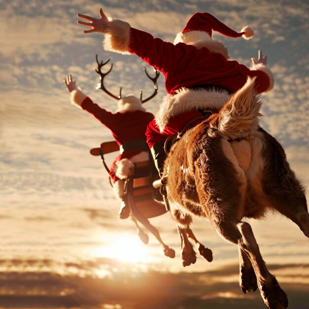 a man riding a reindeer with a deer on his back