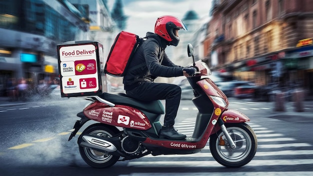 a man riding a scooter with a red helmet on