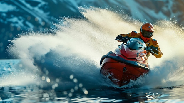 Photo a man riding a wave on a jet ski