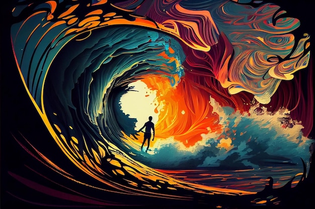 Man riding a wave on top of a surfboard generative ai