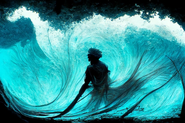 Man riding a wave on top of a surfboard generative ai