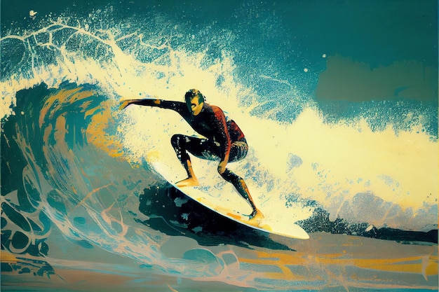 Man riding a wave on top of a surfboard generative ai