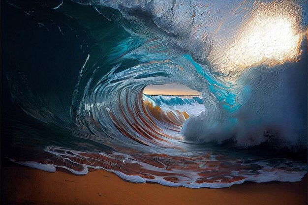 Man riding a wave on top of a surfboard generative ai