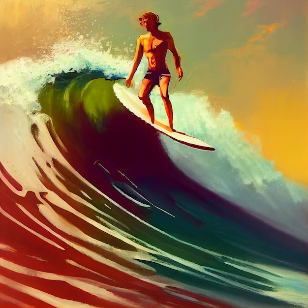 Man riding a wave on top of a surfboard generative ai