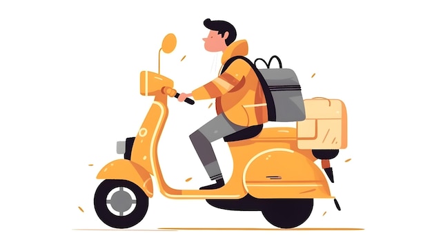 A man riding a yellow vespa with a box on the back.