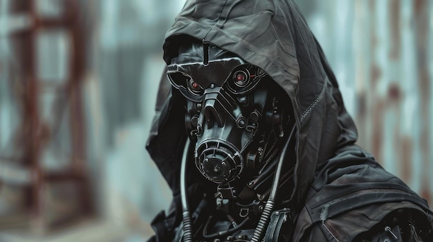 Man robot a gas mask hood mysterious android horror cyborg Background wallpaper AI generated image